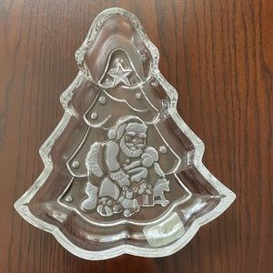 GORHAM Candy Dish Etched Crystal Holiday Traditions North Pole Express Tree